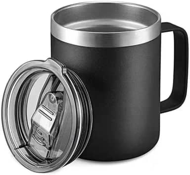 Caneca Xícara Térmica de Aço Inox, 360ml, Tampa com Isolamento a Vácuo, Camada Dupla (Preto)