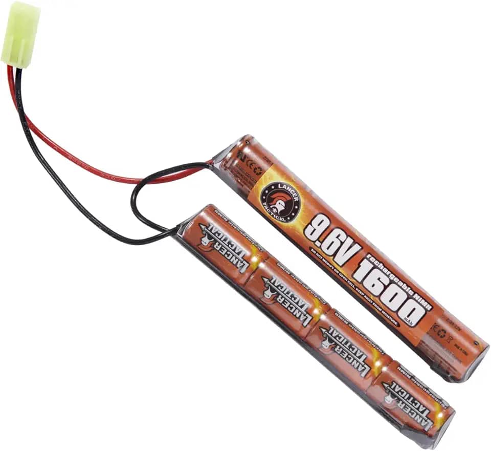 Lancer Tactical Bateria Nimh Airsoft compatível com Lancer AEG Airsoft (9,6 V, 1600 mAh Nunchuck)