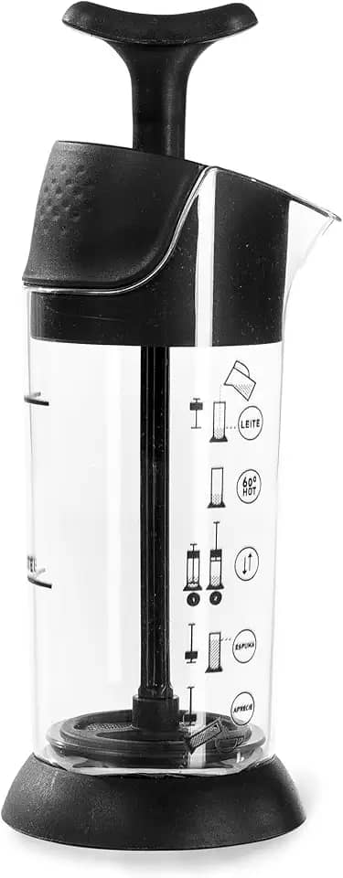Espumador de Leite Pressca – Cremeira Manual Para Leite Quente e Frio, Livre de BPA, Vai ao Micro-ondas, Alta Resistência, Café Cremoso em Segundos - Cor:Preto