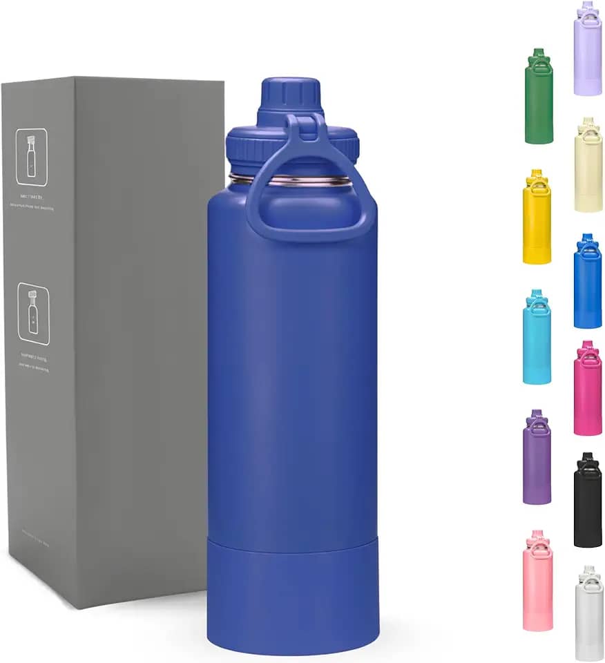 Garrafa Térmica 800ml - Duplamente Isolada a Vácuo, Aço Inox 304, Base Emborrachada Anti Derrapante, Bebidas Geladas por 24 Horas e Quentes por 12 Horas, (Azul Marinho)
