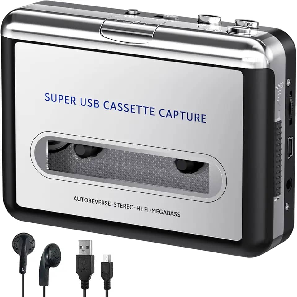 Gravador de fita cassete - Converta fita para digital MP3 digital, Walkmaner portátil com auto-reverso, conector de fone de ouvido de 3,5 mm