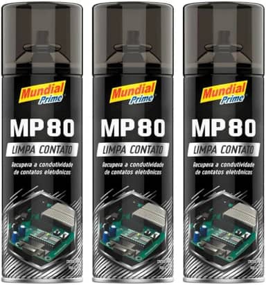 Kit 3 Limpa Contato Elétrico Spray 300ml Mundial Prime MP80 Aeroflex – Remove Oxidação, Poeira e Garante Melhor Contato em Componentes Elétricos