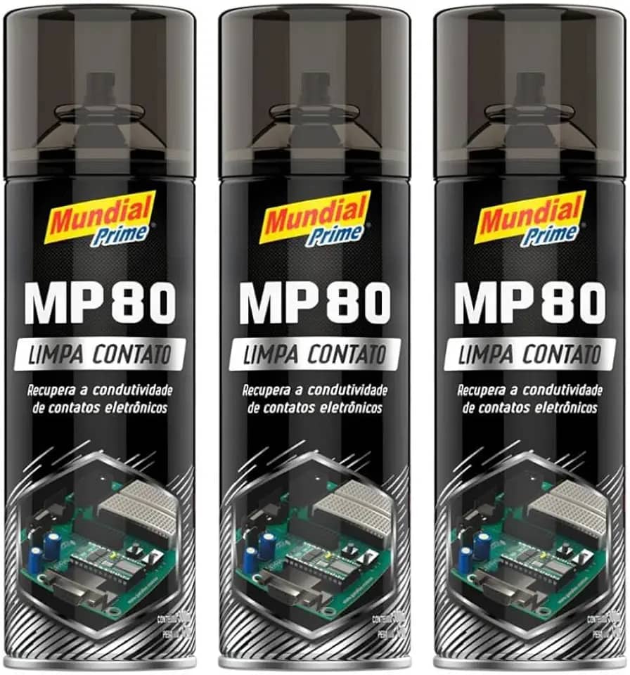 Kit 3 Limpa Contato Elétrico Spray 300ml Mundial Prime MP80 Aeroflex – Remove Oxidação, Poeira e Garante Melhor Contato em Componentes Elétricos