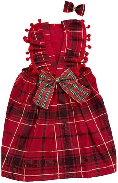 CONCEPT PET Vestido de Natal Xadrez Vermelho para Pet, Laço com Strass, 100% Poliéster, Moderno, Tamanhos PP-GG, 25 x 19 x 3 cm (M)