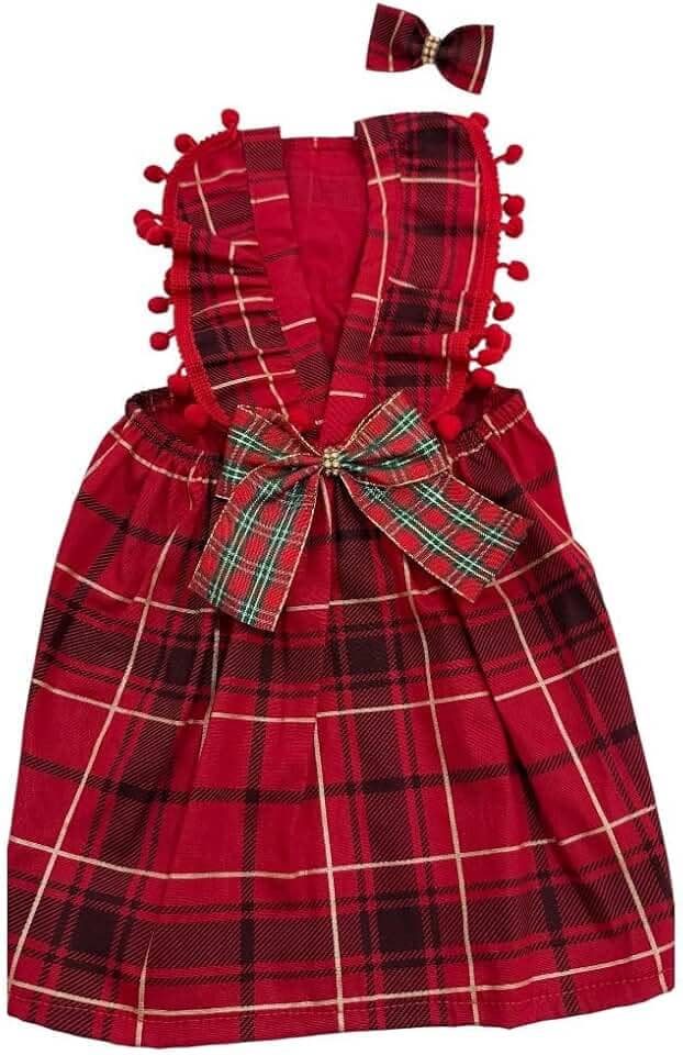 CONCEPT PET Vestido de Natal Xadrez Vermelho para Pet, Laço com Strass, 100% Poliéster, Moderno, Tamanhos PP-GG, 25 x 19 x 3 cm (M)