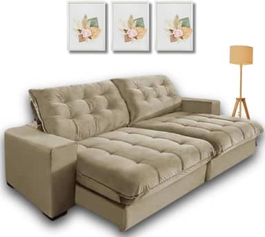 Sofá Retrátil e Reclinável, 2,10m com Molas Ensacadas. (Bege)