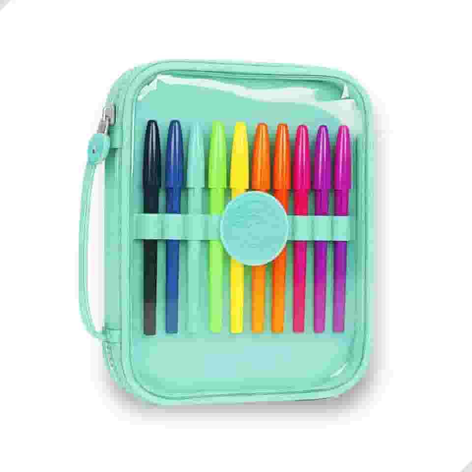 Estojo Escolar Grande Transparente com Zíper, 4 Cores Disponíveis, Capacidade para Lápis, canetas, borracha, apontador, Tesoura, Design Moderno Papelaria fofa Divertida Criativa (Verde)