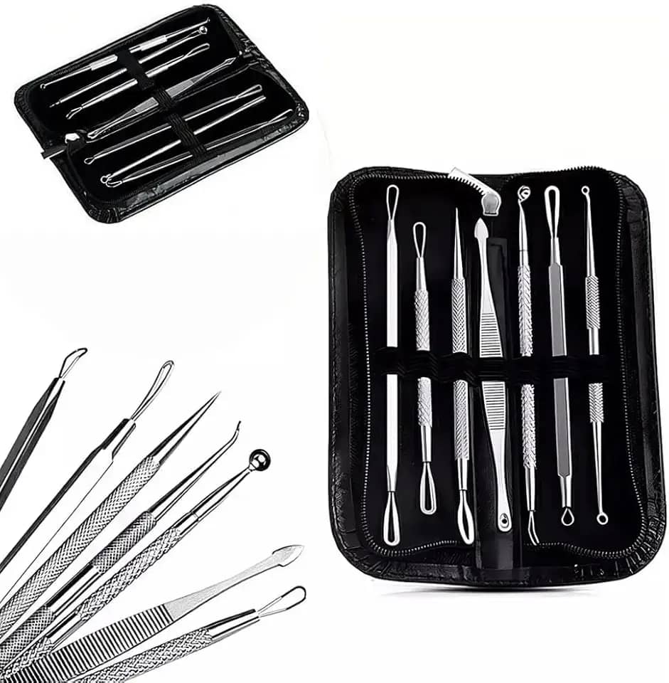 Kit Extrator de Cravos e Espinhas Premium 7 Peças Aço Inox Estojo Profissional Limpeza Pele Facial Segura