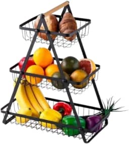Fruteira De Mesa Organizador Aramado 3 Andares 47cm Cesta Premium Multiuso Para Frutas Legumes
