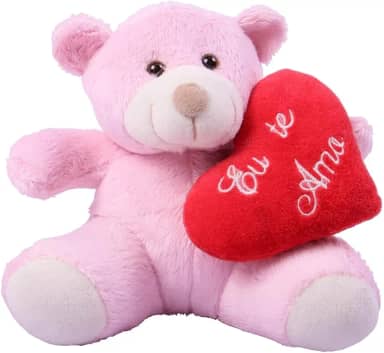 Urso de Pelúcia com Coração, 25 cm, Pelúcia Macia, Mensagem 'Eu te amo', Presente para Dia dos Namorados (Rosa)