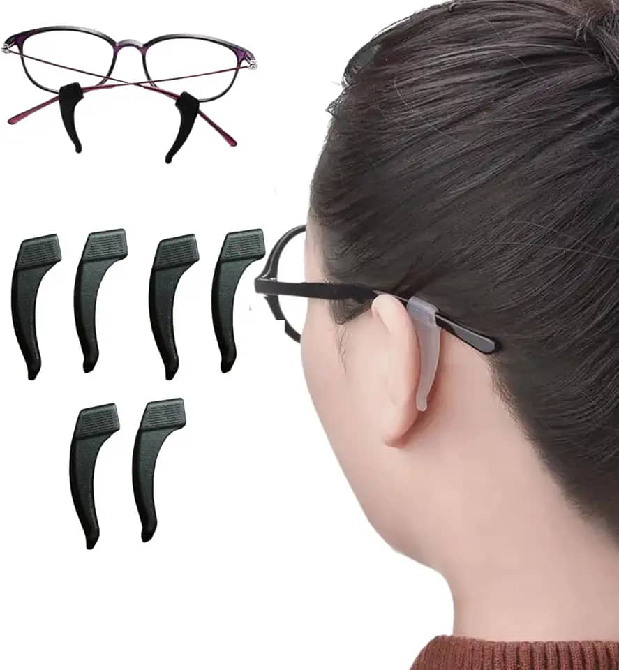 Prendedor de óculos gancho de orelha 3 Pares Suporte acessórios segura óculos antideslizante trava (Preto)