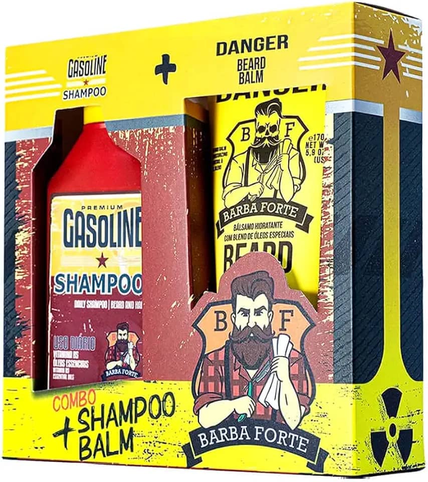 Combo Shampoo Uso Diário Gasoline 250ml + Bálsamo Hidratante Beard Balm Danger 170g - Barba Forte