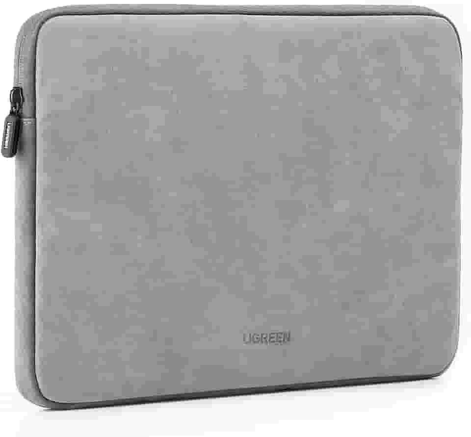 UGREEN Capa para laptop de 13,3 polegadas, couro de camurça PU, macia, acolchoada com zíper, capa compatível com MacBook Air Pro 2021, 2020 e 2019, resistente à água, pasta protetora, cinza