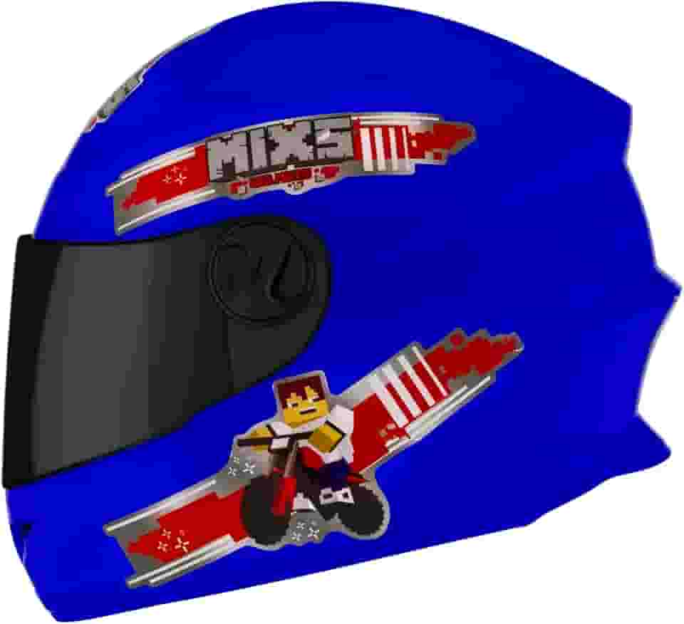 Capacete Mixs Start Infantil Blocks Viseira Fume Azul 54