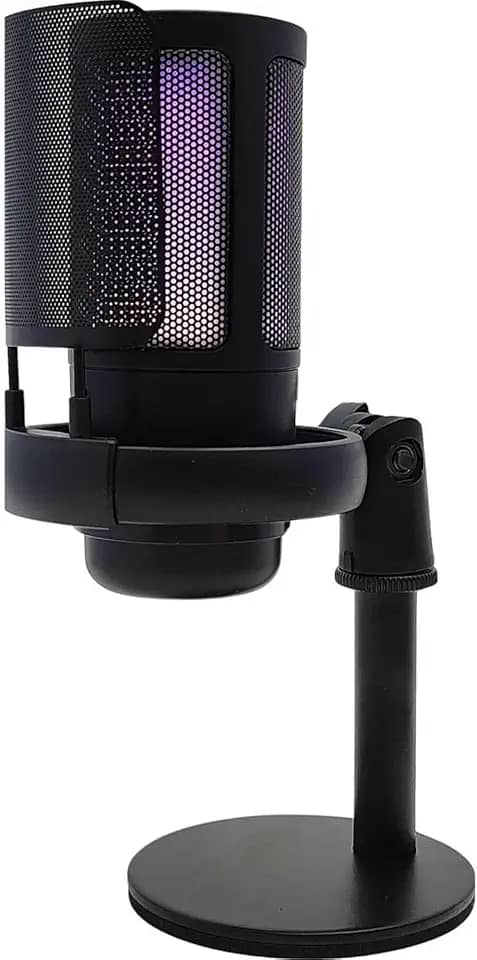 Microfone Gamer Condensador RGB Preto com Conector Monitoramento Fone de ouvido USB/TIPO-C Plug and Play Para Jogos Streaming e Gravações