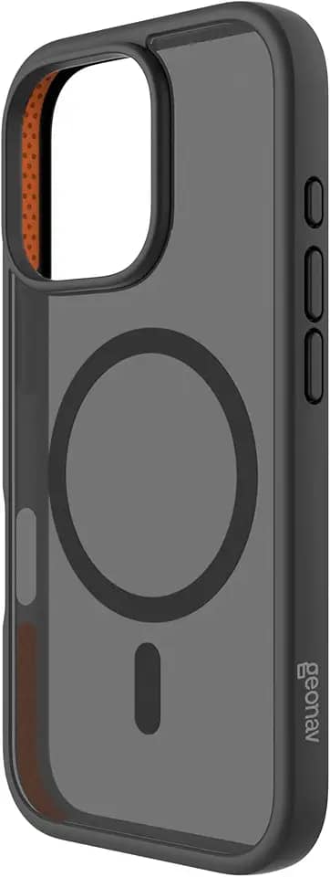 Geonav Capa Anti-Impacto para iPhone 16 Pro, TPU flexível nas extremidades, proteção anti-shock e policarbonato, Compatível com o sistema de ímãs MagSafe®, IPI16PBK, Transparente fosco/Preto