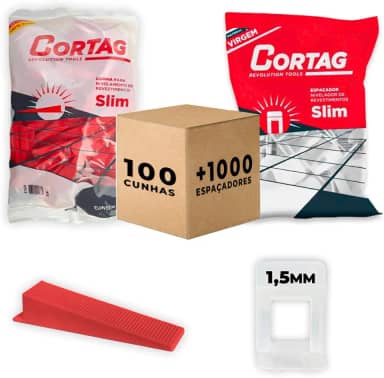 Espaçador Nivelador Slim C/1000 Pçs + Cunha Nivelamento Slim Cortag C/100 Pçs Azulejo Cerâmica - 1.5mm