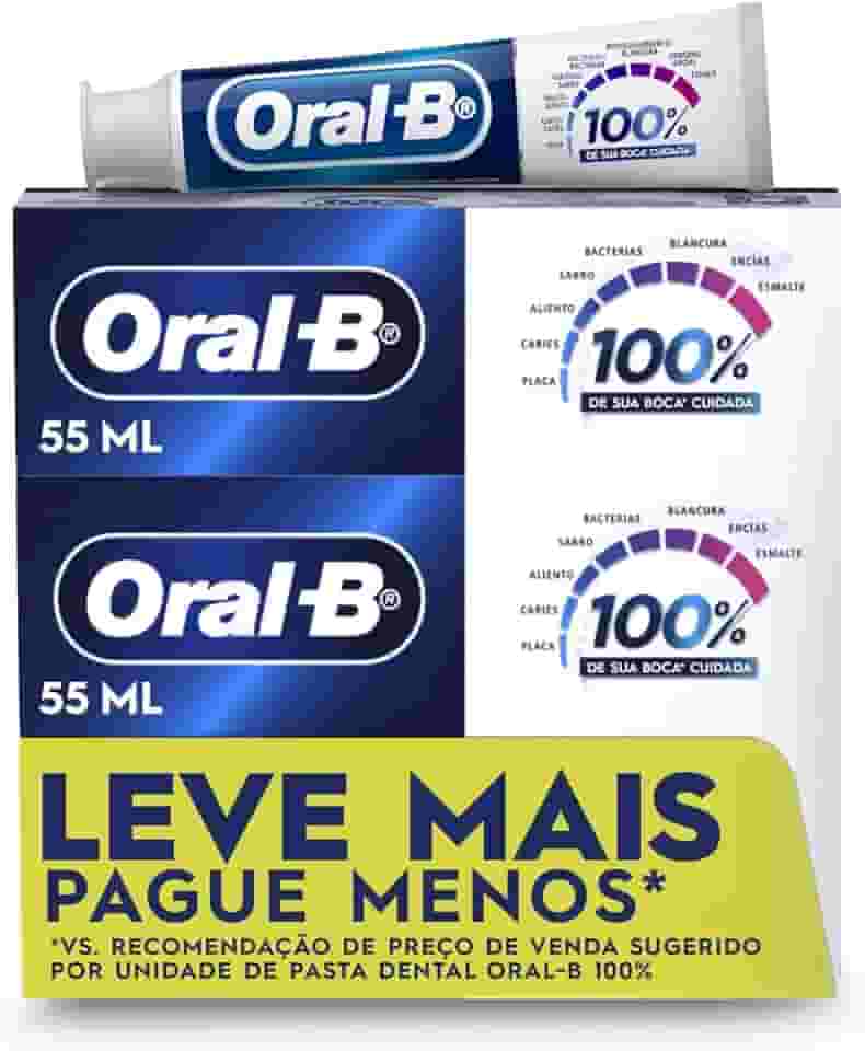 Oral B, Pasta de Dente, 100% da sua boca* cuidada contra os problemas bucais mais comuns. *áreas dos dentes, bochechas, gengivas e língua, 3 Unidades, 70 g