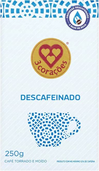 3 Corações Café Torrado e Moído Descafeinado 100% Arábica, 250G