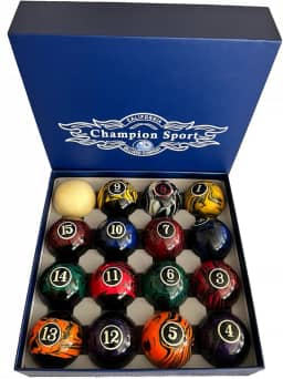 Champion Deluxe Conjunto completo de bolas de bilhar de 6,5 cm (vários estilos disponíveis) (conjunto de bolas de luxo Champion)