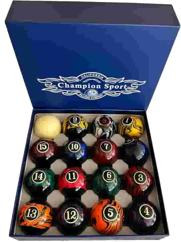 Champion Deluxe Conjunto completo de bolas de bilhar de 6,5 cm (vários estilos disponíveis) (conjunto de bolas de luxo Champion)