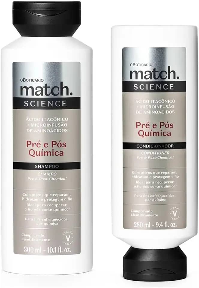 Kit O BOTICARIO Match Shampoo e Condicionador Pré e Pós Química - Nutrição e Hidratação para Cabelos Quimicamente Tratados