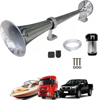 Buzina Caminhão Marítima Navio Cromada 45cm 12v C/compressor