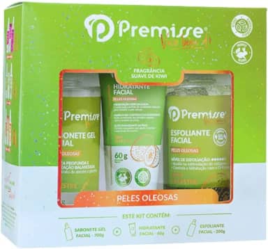 Kit Skincare Kiwi Premisse – Controle da Oleosidade para Pele Oleosa com Sabonete Gel, Esfoliante e Hidratante Facial