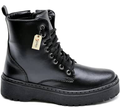 Bota Coturno Militar Feminino Blogueira Cano Alto Com Cadarço Sola de Borracha Antiderrapante 202-GG