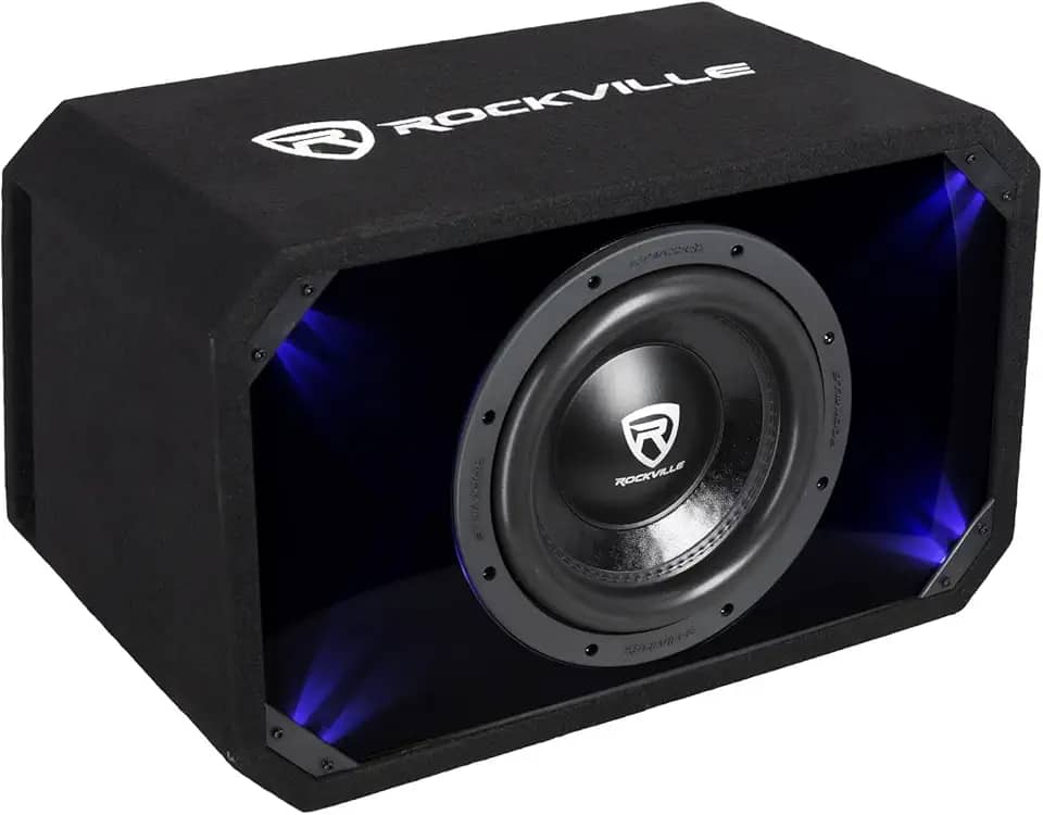 Rockville SV10K6D2 Subwoofer de carro K6 25.4 cm 2000W K6, 2-Ohm | Gabinete Plexi em caixa MDF ventilada, LED azul/branco selecionável