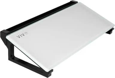 VIVO Quadro branco para mesa de vidro 40,64 x 17,78 cm com slot para marcador e armazenamento aberto, superfície branca sem riscos apagar a seco, moldura preta, DESK-WB16D