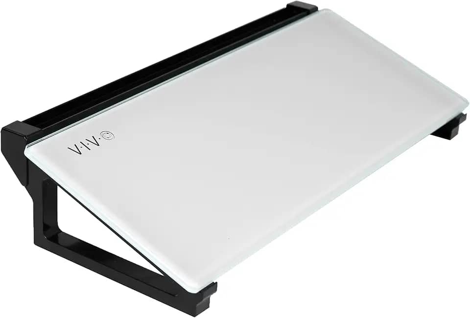 VIVO Quadro branco para mesa de vidro 40,64 x 17,78 cm com slot para marcador e armazenamento aberto, superfície branca sem riscos apagar a seco, moldura preta, DESK-WB16D
