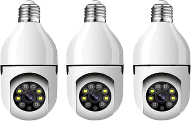 KIT 3 Câmeras de Segurança Câmera Lâmpada 2022 Câmera Espiã WiFi, 1080P Câmera de Base E27 com Visão Noturna Infravermelha intercomunicador bidirecional, Câmera Vigilância com Função de Rastreamento Automático - BELLA NET