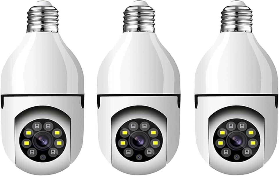 KIT 3 Câmeras de Segurança Câmera Lâmpada 2022 Câmera Espiã WiFi, 1080P Câmera de Base E27 com Visão Noturna Infravermelha intercomunicador bidirecional, Câmera Vigilância com Função de Rastreamento Automático - BELLA NET