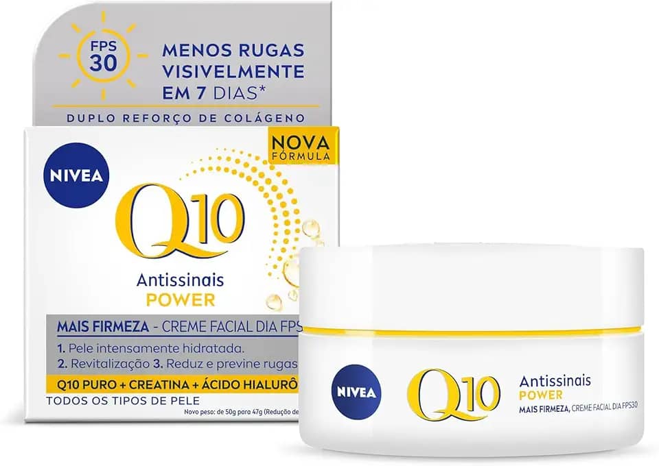 NIVEA Creme Facial Antissinais Q10 Power Dia FPS 30 50g - Reduz rugas e linhas de expressão, hidrata intensamente e é adequado para peles sensíveis, uso diurno