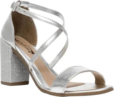 Sandália Feminina Salto Bloco Grosso Moda Casual Básico Brilho Confortável