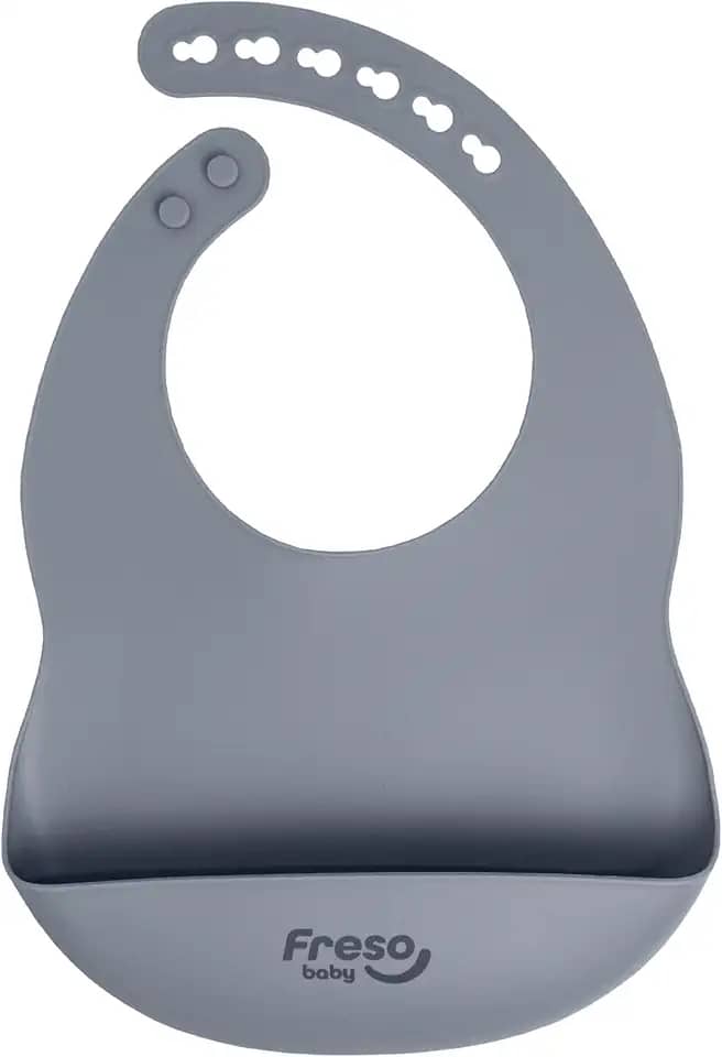 Freso Baby Babador Silicone Alimentação Bebê Introdução Alimentar Blw Impermeável Fecho Ajustável Com Bolso Pega Migalhas Livre De Bpa Cor Cinza