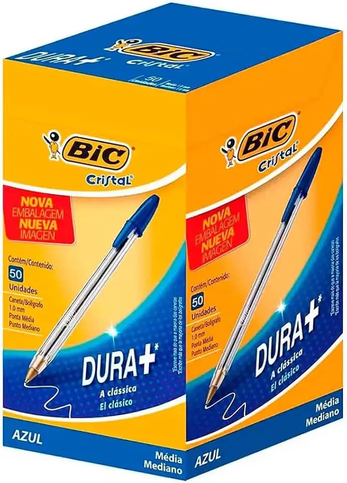 Caneta Bic Azul Cristal Dura Mais – Ponta Esferográfica Média de 1.0mm. Escrita Macia e Cor Intensa