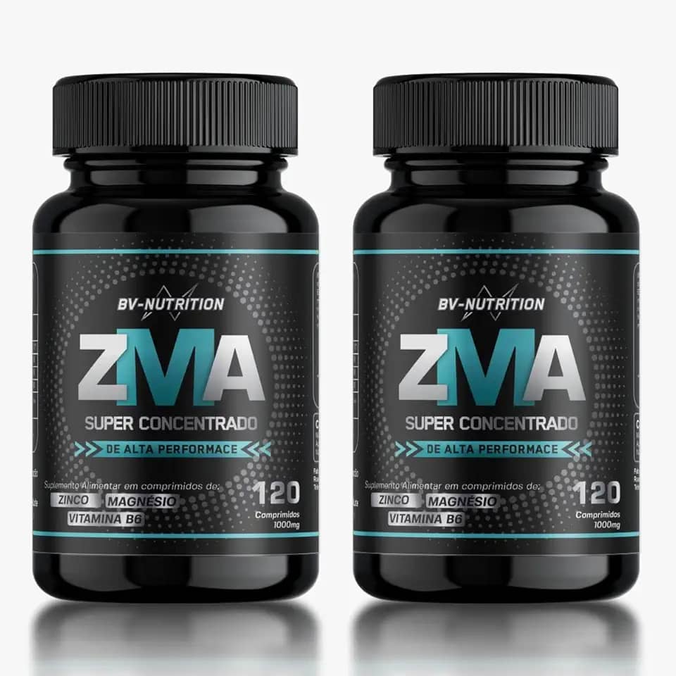 Kit 2x Zma Super Concentrado Zinco Bisglicinato, Óxido e hidróxido de Magnésio Vitamina B6 Piridoxina 120 Comprimidos Rende 60 Doses Suplemento Alimentar Desempenho - BV Nutrition