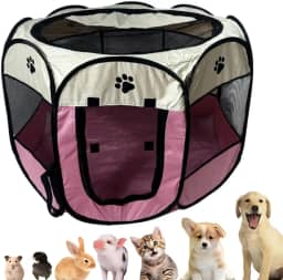 Casinha para Cães e Gatos Cercado Pet Portátil e Dobrável para Cães e Gatos com Tecido Impermeável de Fácil Montagem e Transporte Premium (Rosa) - MJ BRANDS