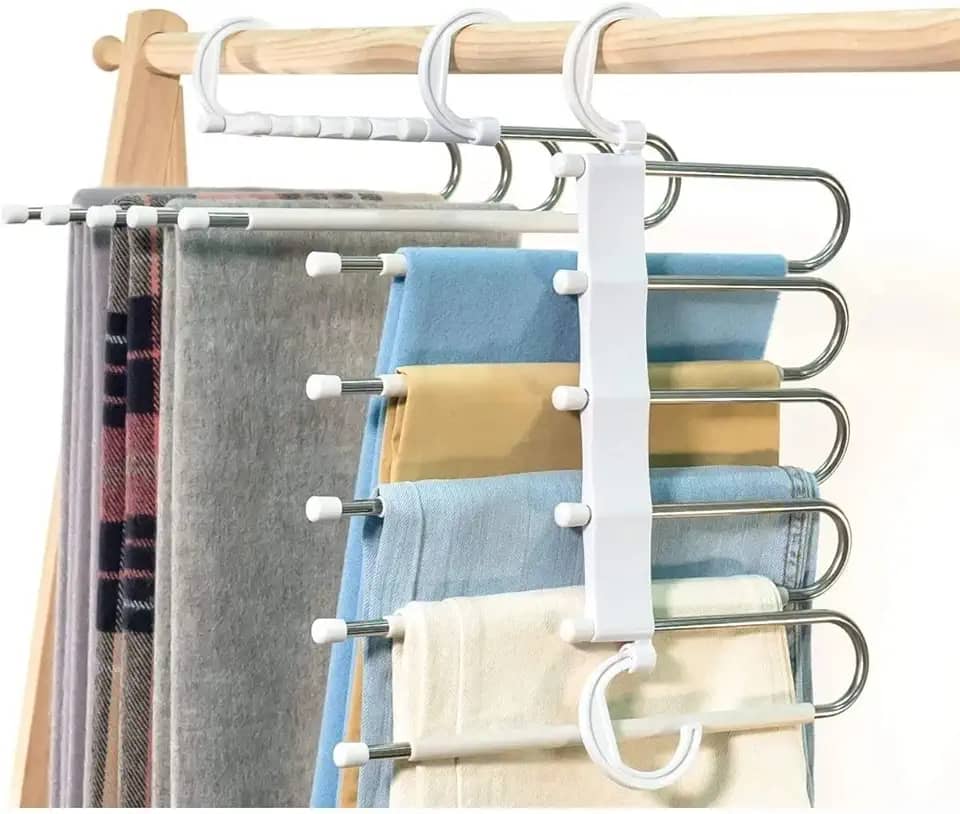 Cabide Para Calças Dobrável 5 Espaços Plástico E Aço Inox