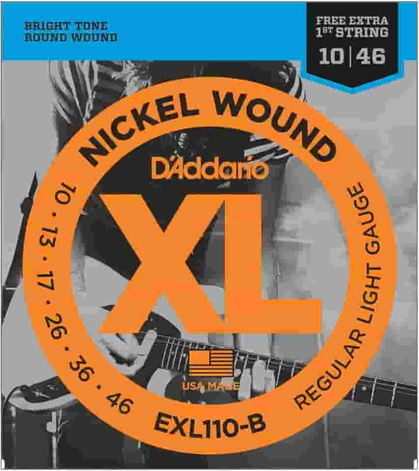 ENCORDOAMENTO PARA GUITARRA - EXL110-B 6 CORDAS REGULAR LIGHT .010-.046 - CORDA MI EXTRA - D'ADDARIO