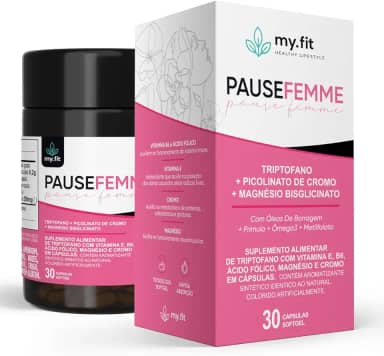 Pause Femme, Alivio Menopausa e Tpm - (Fórmula Completa com Óleo de Borragem, Metilfolato, Õmega 3, Magnésio) - Pote com 30 Cápsulas