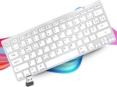 Teclado Sem fio Bluetooth e Receptor USB 2.4GHz ABNT2 Padrão Brasileiro Com tecla 'Ç' Teclado para Tablet e Celular, Android e iOS, Teclado para Notebook