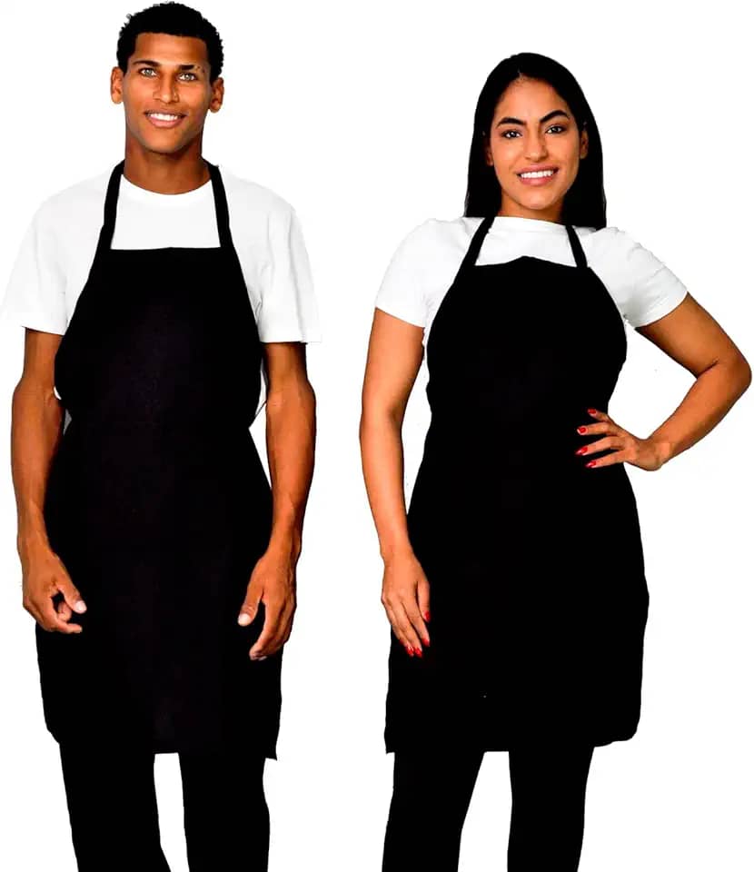 Avental Frontal Preto Oxford Com Bolso Grande Liso Lojaloja