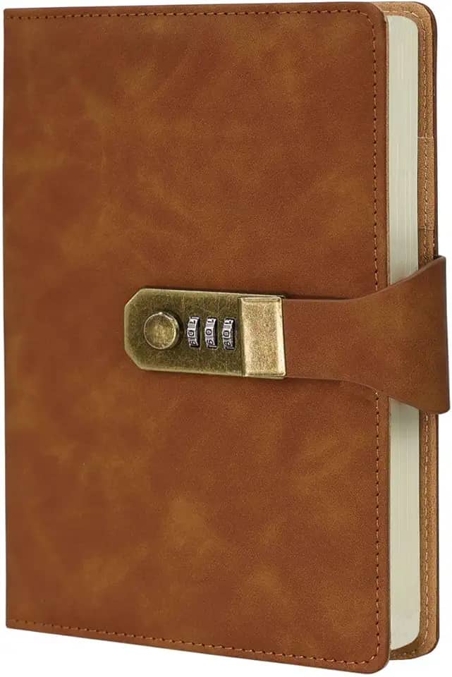 LUMAI Caderno Diário com Cadeado e Fechadura Secreta, Ideal para Anotações, Projetos, Privacidade e Criatividade, Folhas Com Pauta Linhas, Capa de Couro Resistente e Design Minimalista – Marrom