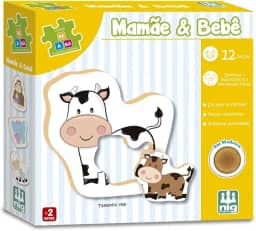 Nig Brinquedos Jogo Educativo Madeira Be a Bá Mamãe e Bebê 12 Peças