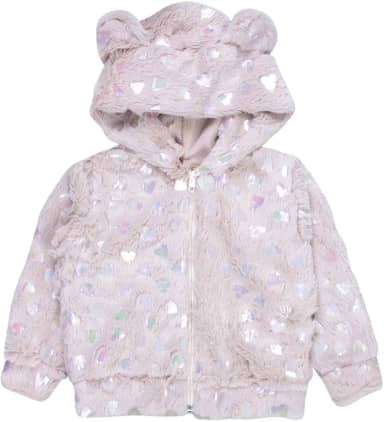 Casaquinho Bebê Peluciado com Capuz e Orelhinhas – Fleece Macio com Corações – 3 a12 Meses – Era Uma Vez