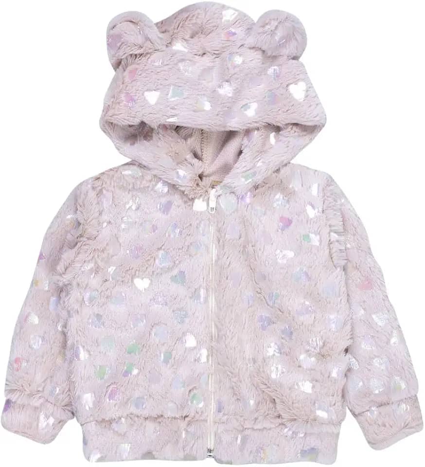 Casaquinho Bebê Peluciado com Capuz e Orelhinhas – Fleece Macio com Corações – 3 a12 Meses – Era Uma Vez