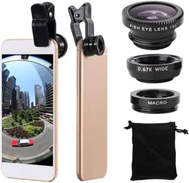 Kit Lentes Para Celular Olho De Peixe Lente Macro Lente Grande Angular Smartphone 3 Em 1 iPhone Samsung Galaxy Celulares Android Tablet